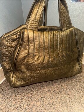 MCM extremely RARE made in Italy Metallic Bronze Quilted Leather Tote